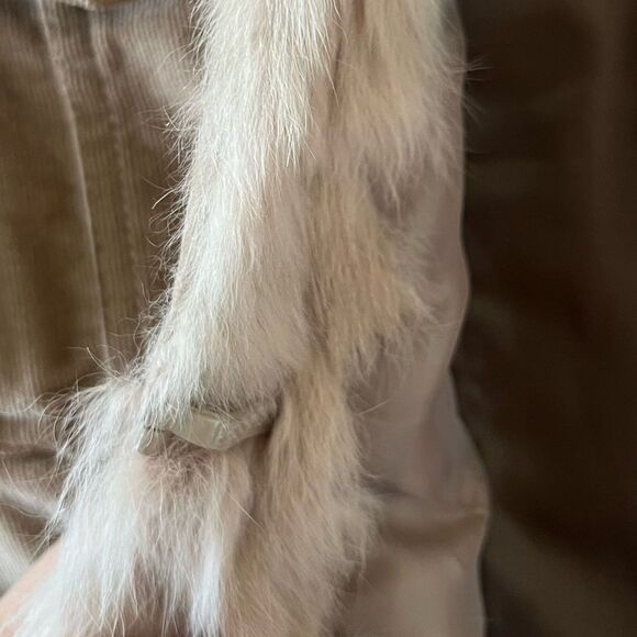 Jennyfer J. || 90's Tan Corduroy Rabbit Fur Y2K Style Pocket Jacket - Picture 7 of 14